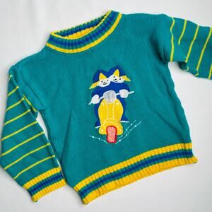 Vintage 70s Bon Jour Twins Riding A Moped Knit Sweater Sz 4T